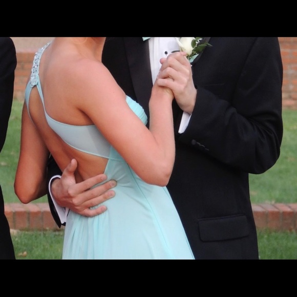 Aqua one shoulder cache Prom dress - Picture 3 of 4